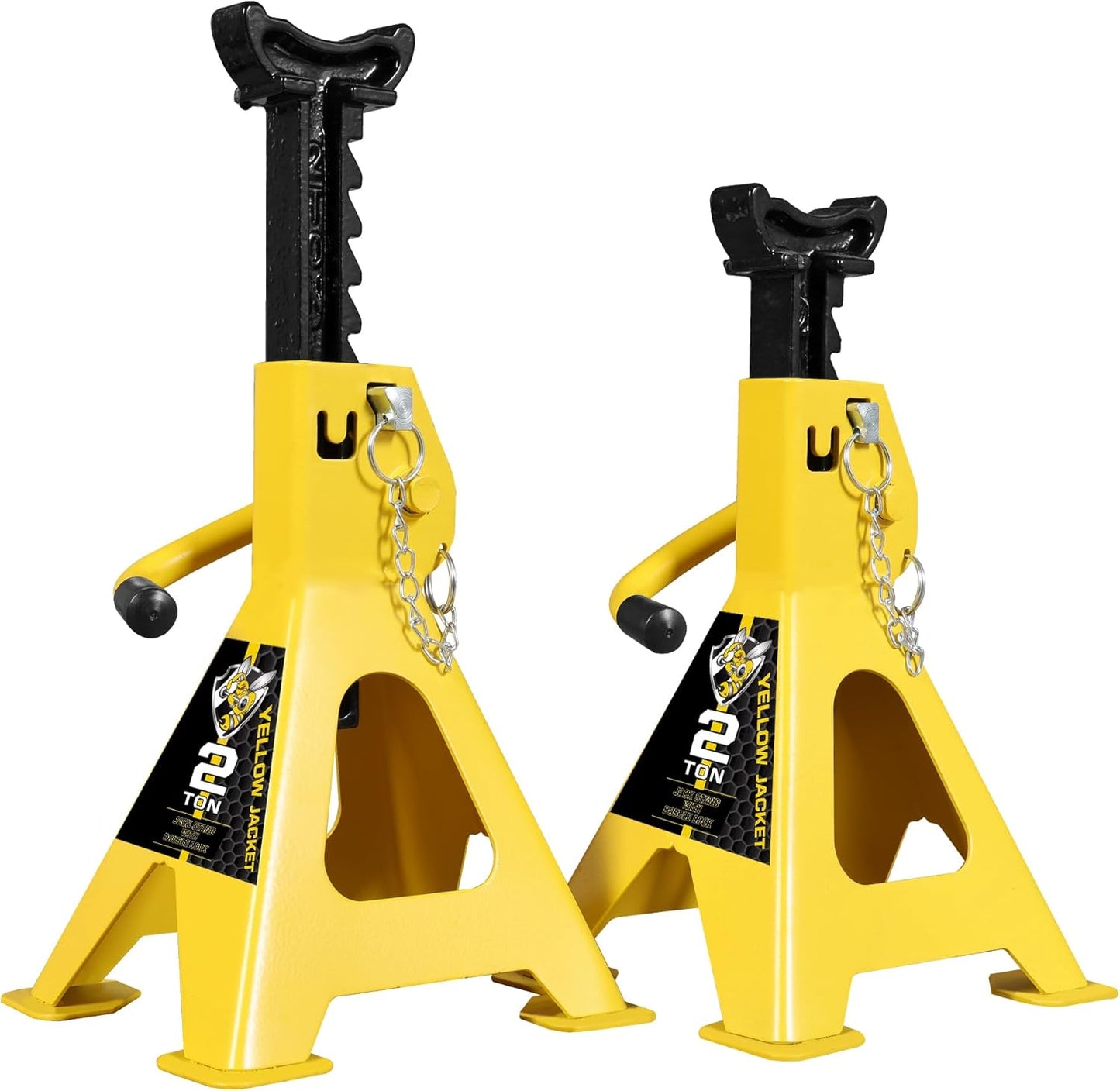 YELLOW JACKET Car Jack Stands 3 Ton with Double Locking and Large Foot Base for Lifting SUVS, Heavy Duty Steel, 6600 lb Capacity, 1 Pair, Yellow