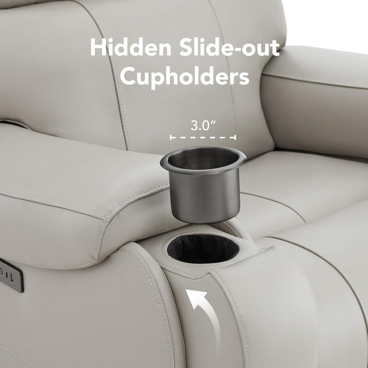 CHITA Power Zero Gravity Recliner Chair, Genuine Leather Recliner Chair for Adults, Adjustable Reclining Sofa Lounge with Hidden Slide-Out Cupholders, USB and Type-C Ports, Creamy Grey