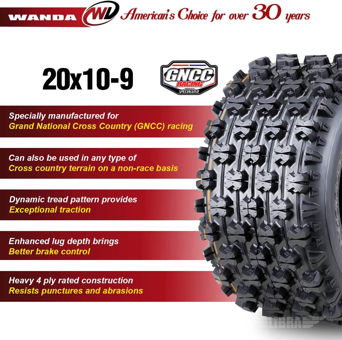 WANDA 2 20x10-9 20x10x9 Yamaha YFZ 450R 450 Banshee 350 rear GNCC Racing Tires
