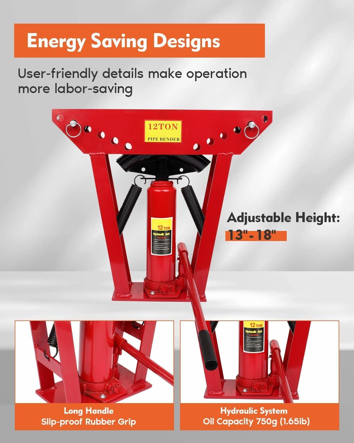 12 Ton Hydraulic Pipe Bender, Manual Copper Tubing Bender with 6 Dies (1/2",3/4",1",1-1/4",1-1/2",2"), 90°-180° Adjustable Rollers for Steel Iron Metal Ratcheting