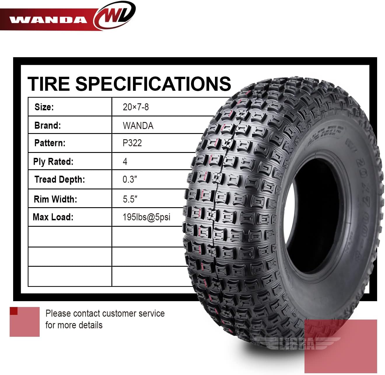 WANDA Set 2 ATV tires 20x7-8 20x7x8 4PR