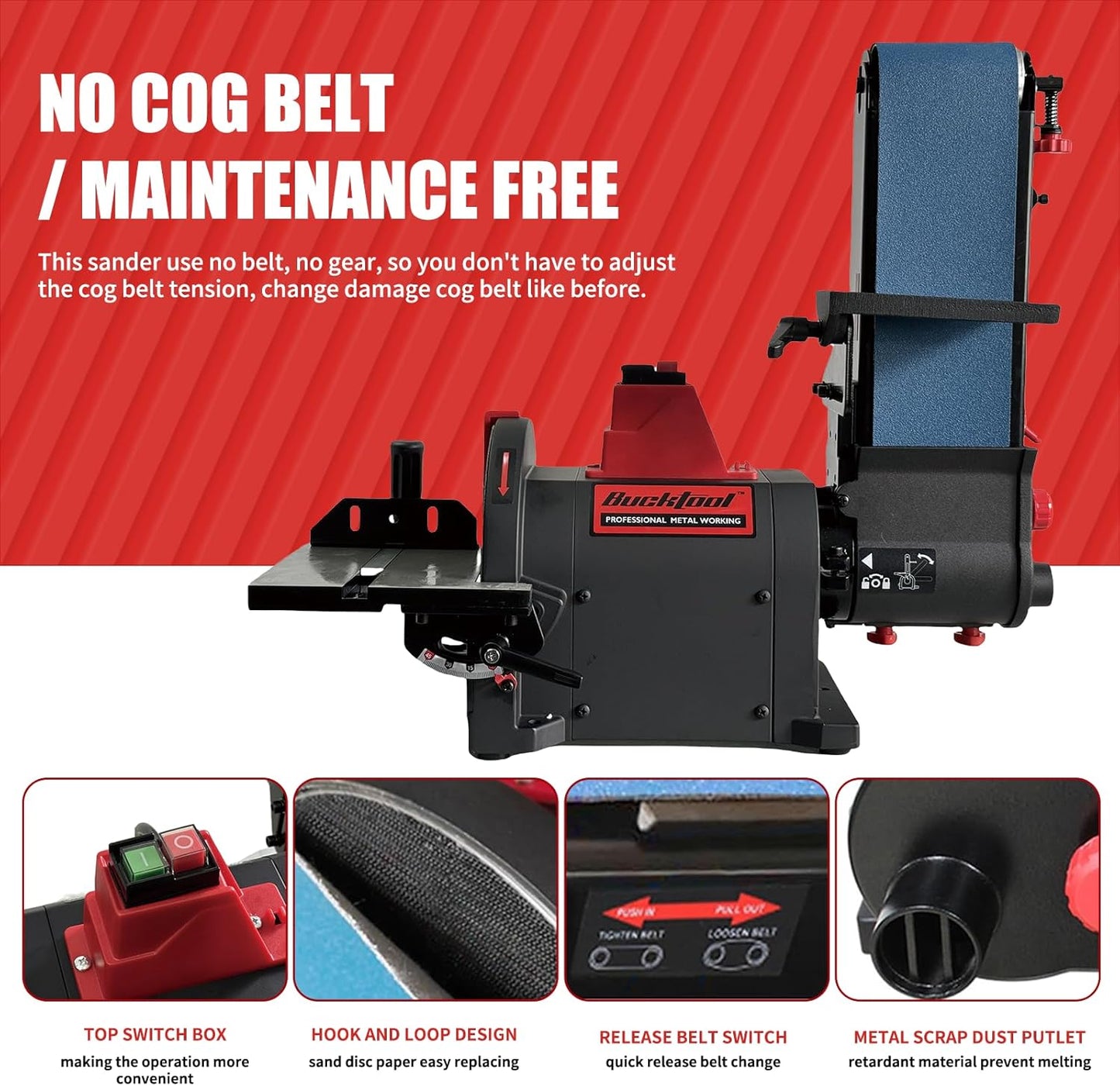 BUCKTOOL Pro 1HP Bench Belt Sander for Metal Working, 4 x 36 in Belt and 8 in Disc Sander with 1HP Direct-drive Motor, Benchtop for Metalworking, BD4801-M