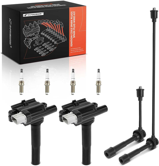 A-Premium 2 Ignition Coils with 2 Wire and 4 Iridium Spark Plugs Compatible with Chevrolet Metro 1999-2001, Tracker 1999-2000 & Suzuki Swift 1999-2001, Vitara 1999-2002, 1.3L 1.6L