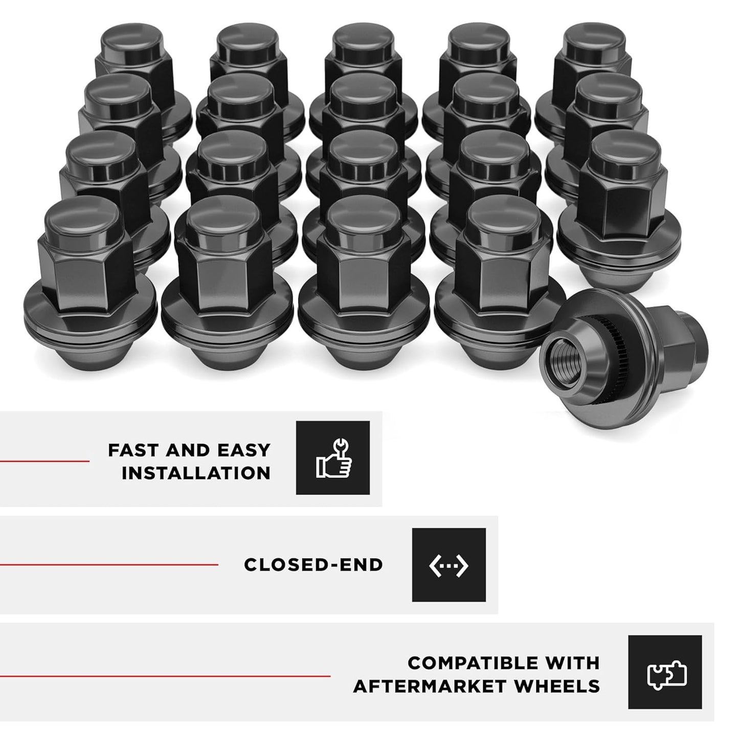 White Knight M14 x 1.50 Thread Lug Nut for Toyota Land Cruiser/Sequoia/Tundra, Lexus LX570 / LX470, Solid Piece (Black Chrome) Factory Style Duplex Long Mag with Washer, 5309DLBK-24AM (24 Pack)