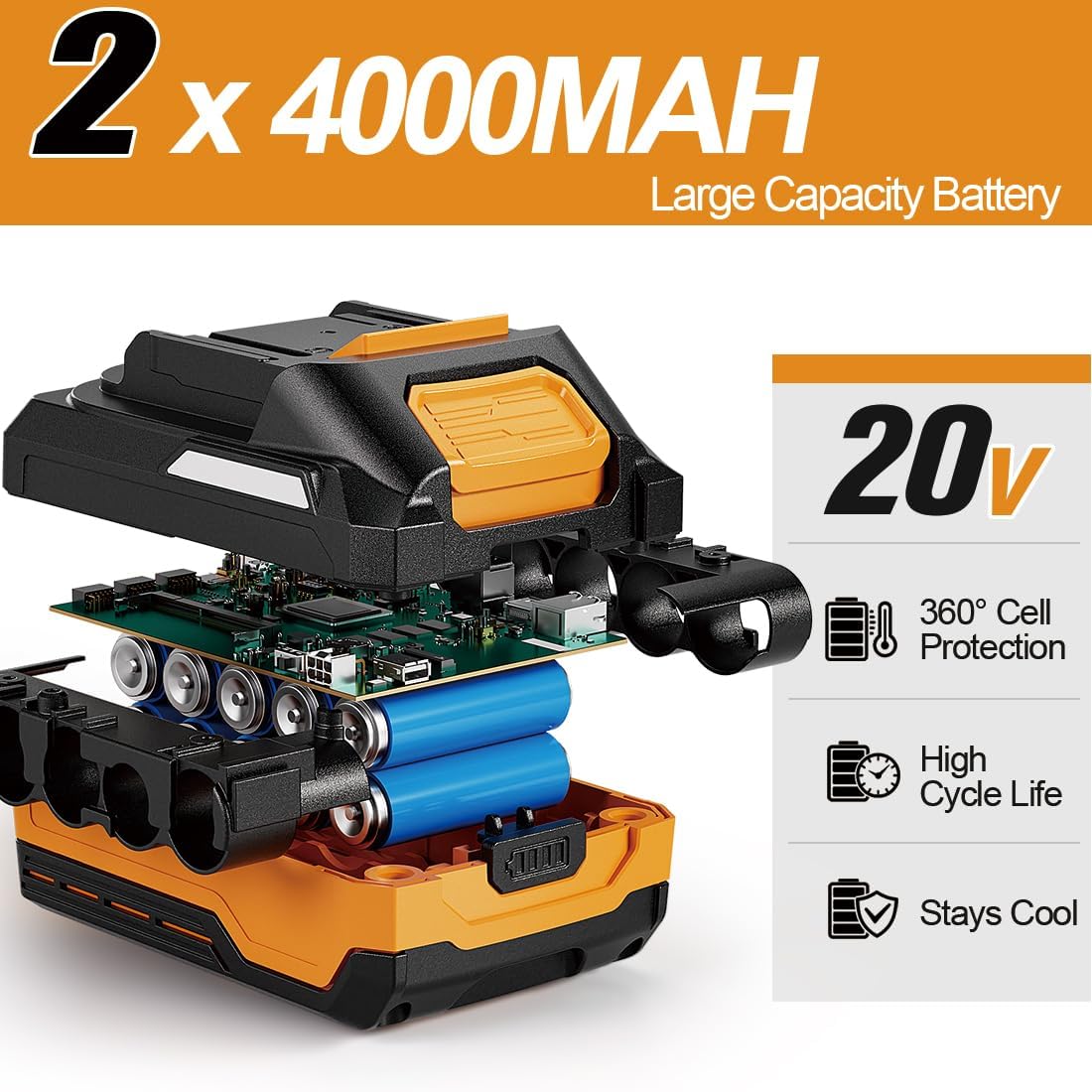 1000N.m Cordless Impact Wrench 1/2 inch,20V 740ft-lbs High Torque Impact Gun with 2 x 4.0 AH Batteries,Sockets and Case,Brushless Power Impact Driver for Automotive and Heavy Duty Use
