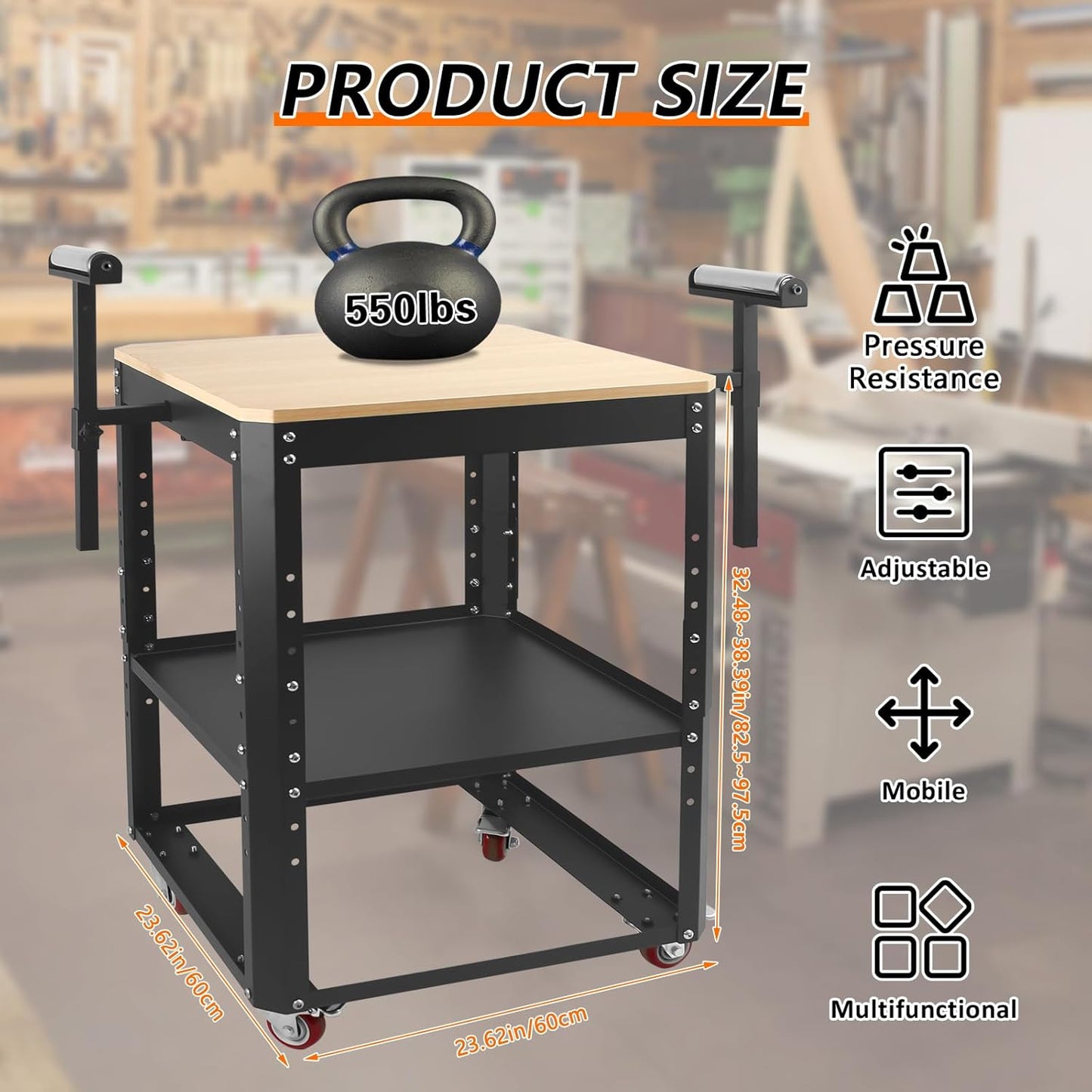 Rolling Planer Stand,550 lbs Load Capacity Tool Stand with Wheels, Height Adjustable Miter Saw Planer Table with Extension Rollers, for Most Planers, Saws, Bench-top Machines, Power Tools