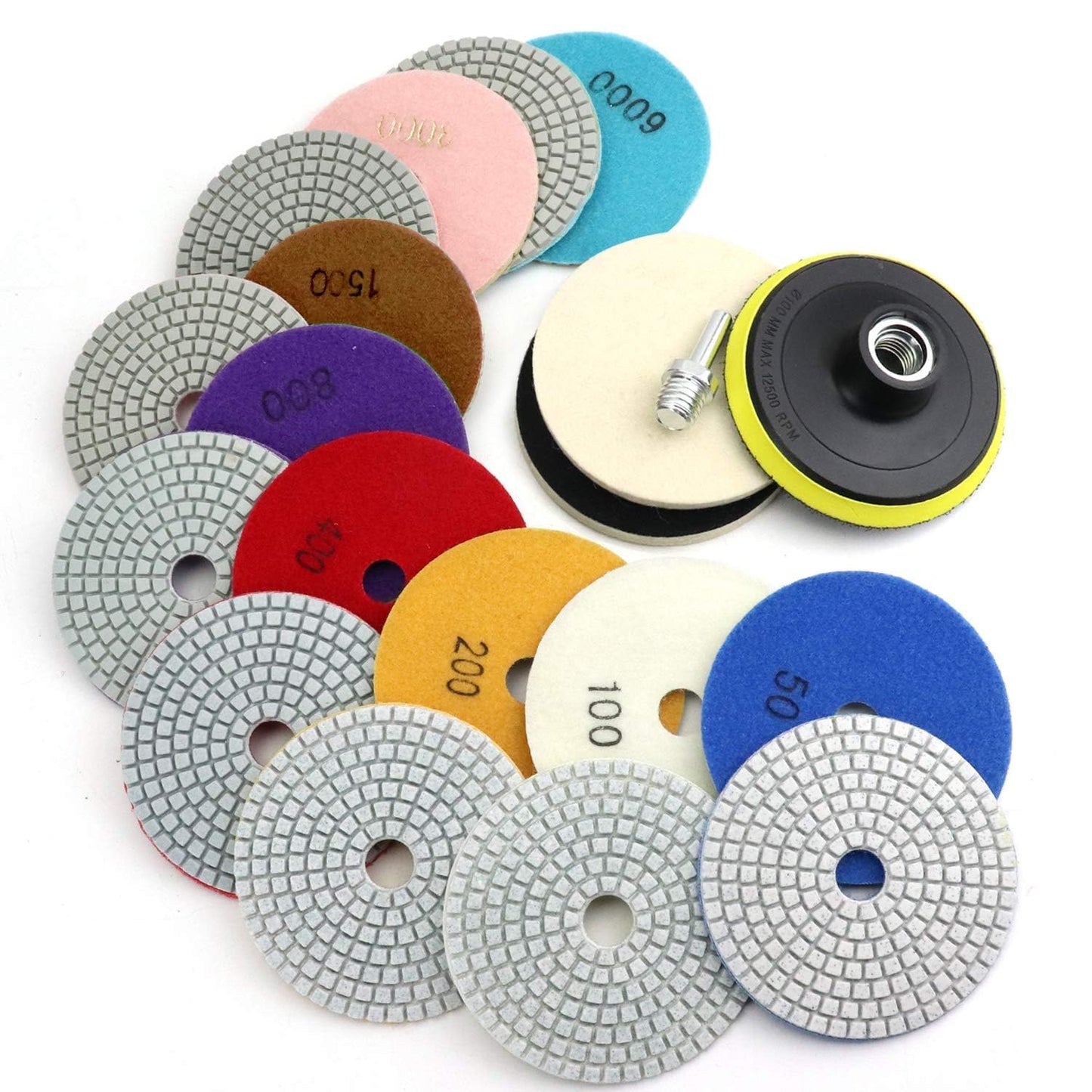 8PCS Diamond Polishing Pads 7 Inch, Wet/Dry Concrete Polish Tools Kit for Drill, Grinder, Polisher, 50-3000 Grit Polishing Set for Marble Granite Quartz Stone