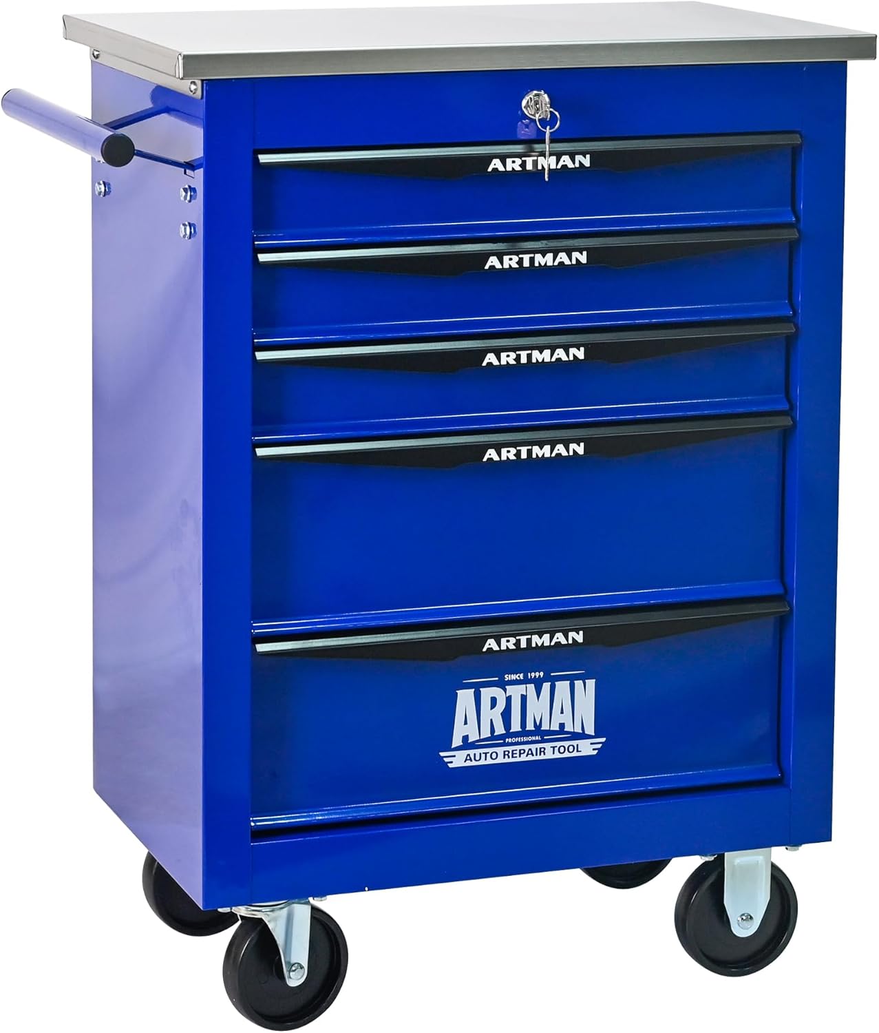 RYH 4/5/6/7 Drawer Heavy-Duty Rolling Tool Cart with Wheels & Lockable Drawers, Mobile Tool Chest with Stainless Steel Worktop, Ball-Bearing Slides for Garage,Tool Storage (Black, 7-Drawers)