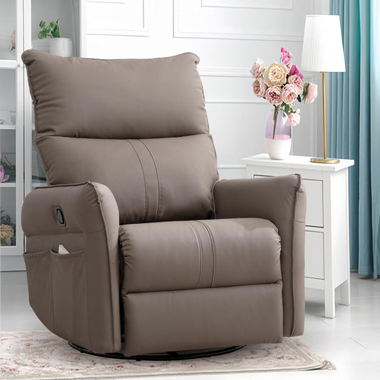 Swivel Rocker Recliner Chair, Modern Faux Leather Manual Recliner, Glider Recliner, 360 Swivel, 30 Rocking, Relaxing, Living Room, Bedroom