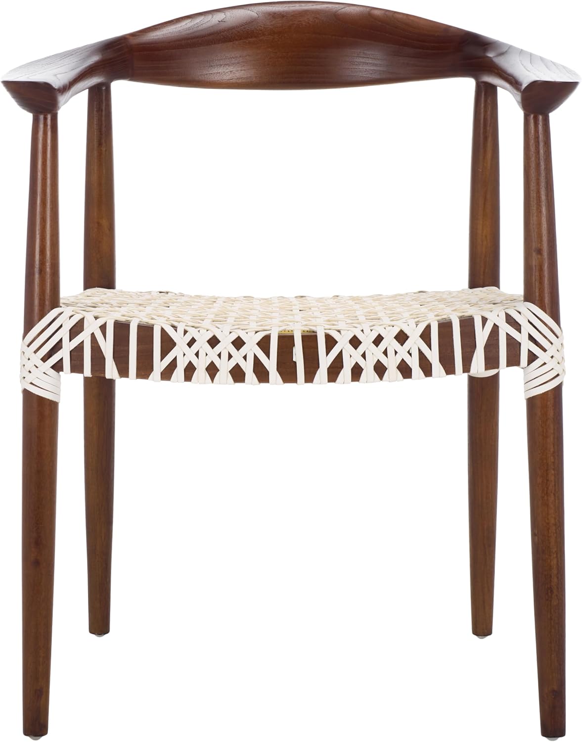 SAFAVIEH Home Collection Bandelier White Leather/Brown Solid Wood Arm Chair (Fully Assembled)