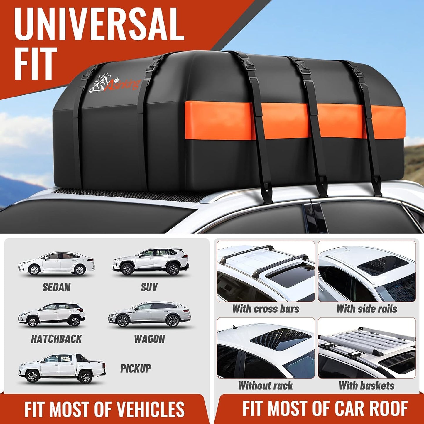 Car Rooftop Cargo Carrier - 21 Cubic Feet, 100% Waterproof Heavy Duty 840D Car Roof Bag for All Vehicles with/Without Racks - Anti-Slip Mat, 6 Door Hooks, Storage Bag, 2 Extra Straps