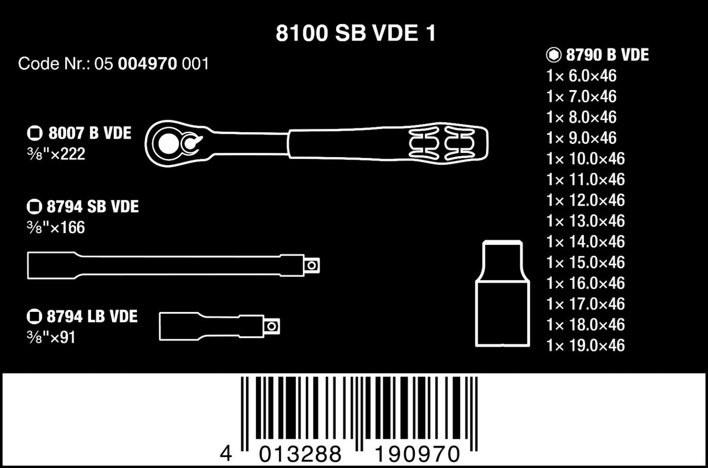 8100 SB VDE 1 Ratchet set insulated switch lever 3/8"