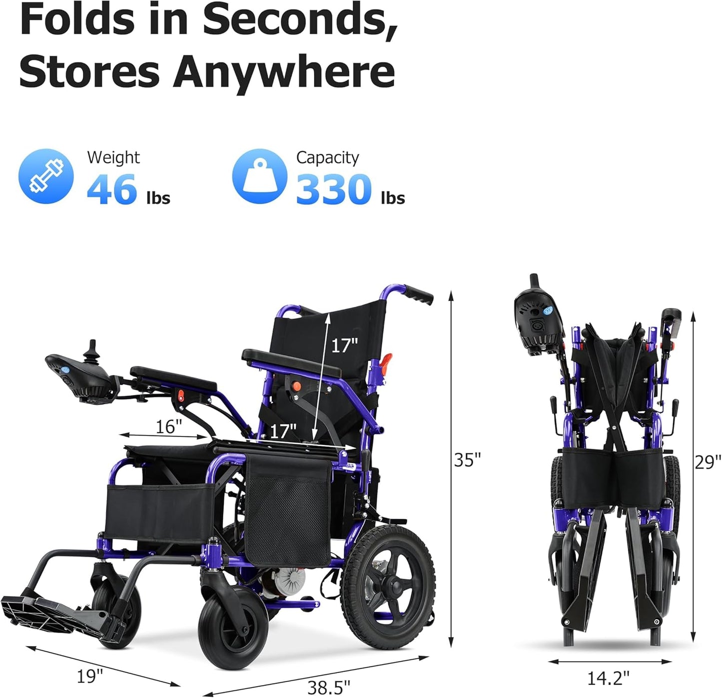 YF001 Zygenair Durable Electric Wheelchairs for Adults, Lightweight Foldable Power Wheelchair with 500W Motors, 13Ah Battery, 15 Miles Range, All-Terrain (Purple)