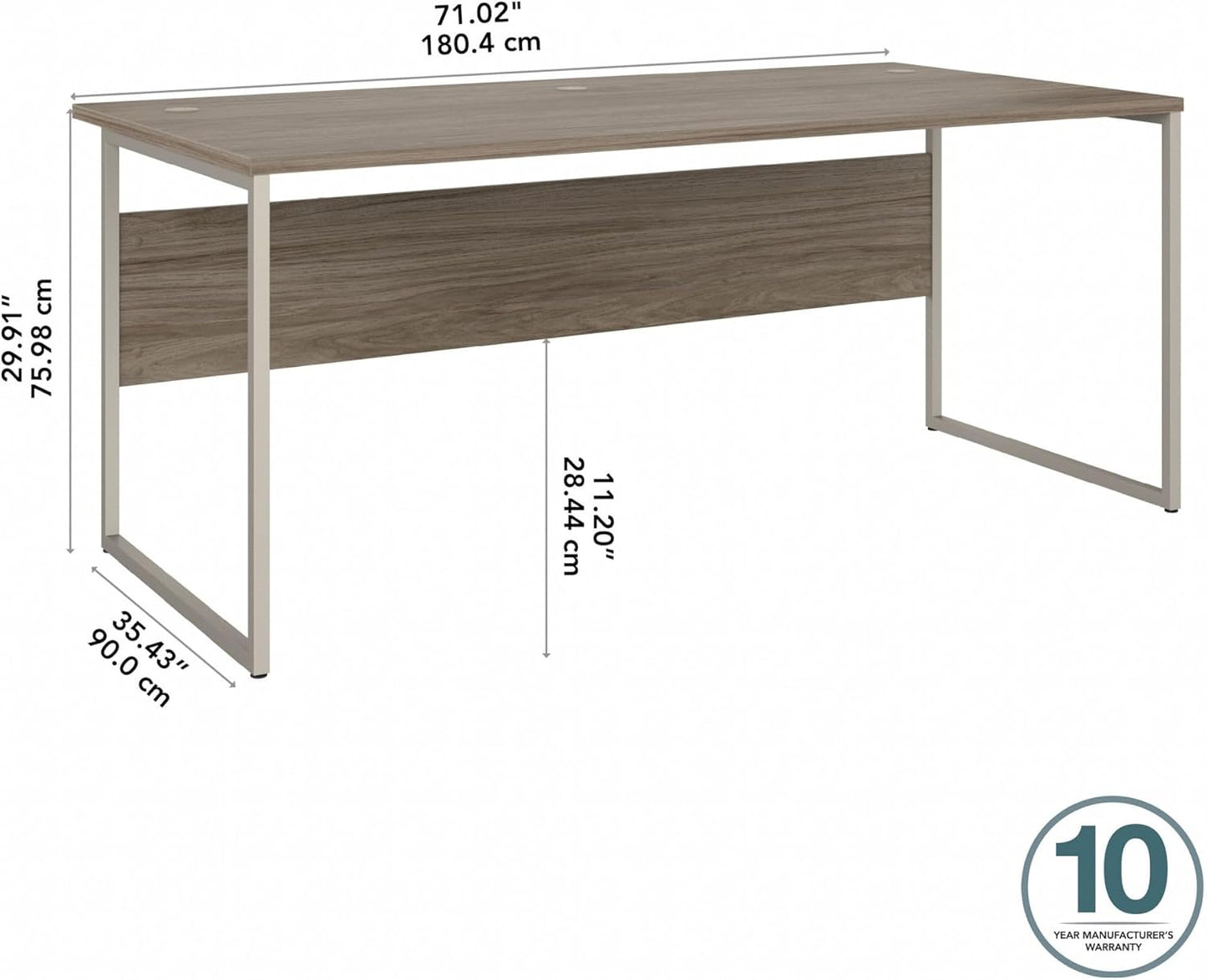 Bush Business Furniture Hybrid 72W x 36D Computer Desk with Metal Legs in Modern Hickory, 6 Foot Office Table for Home and Professional Workspace
