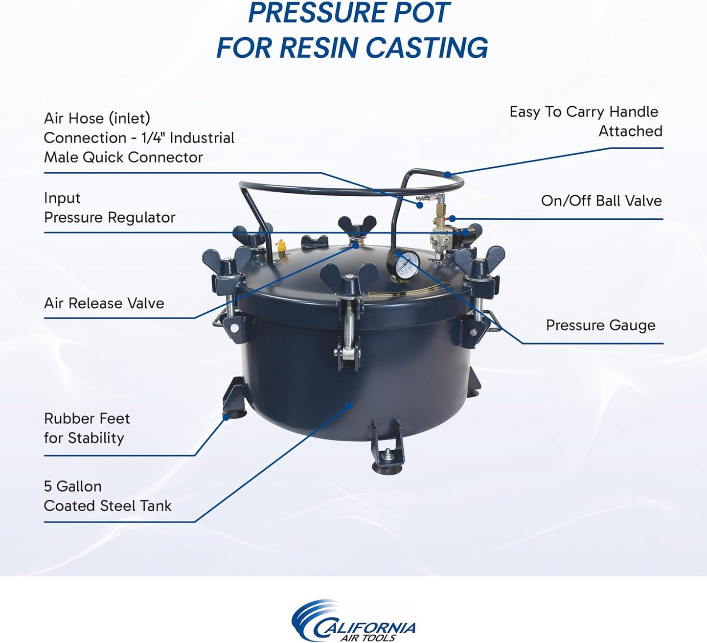 California Air Tools CAT-365C 5 gallon Pressure Pot for Epoxy Resin Casting, Coated Steel Tank, Portable