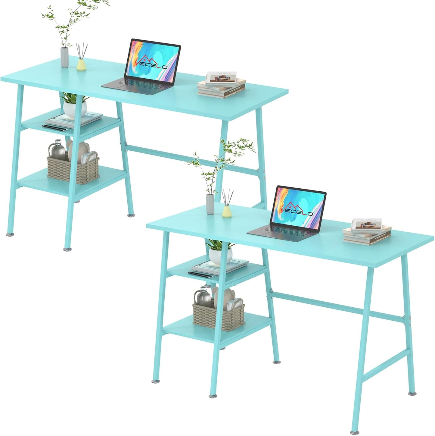 VECELO 43.1 Inch Computer Desk Home Office Black Study Desk Work Office Table with Shelves Wooden Desk for Bedroom