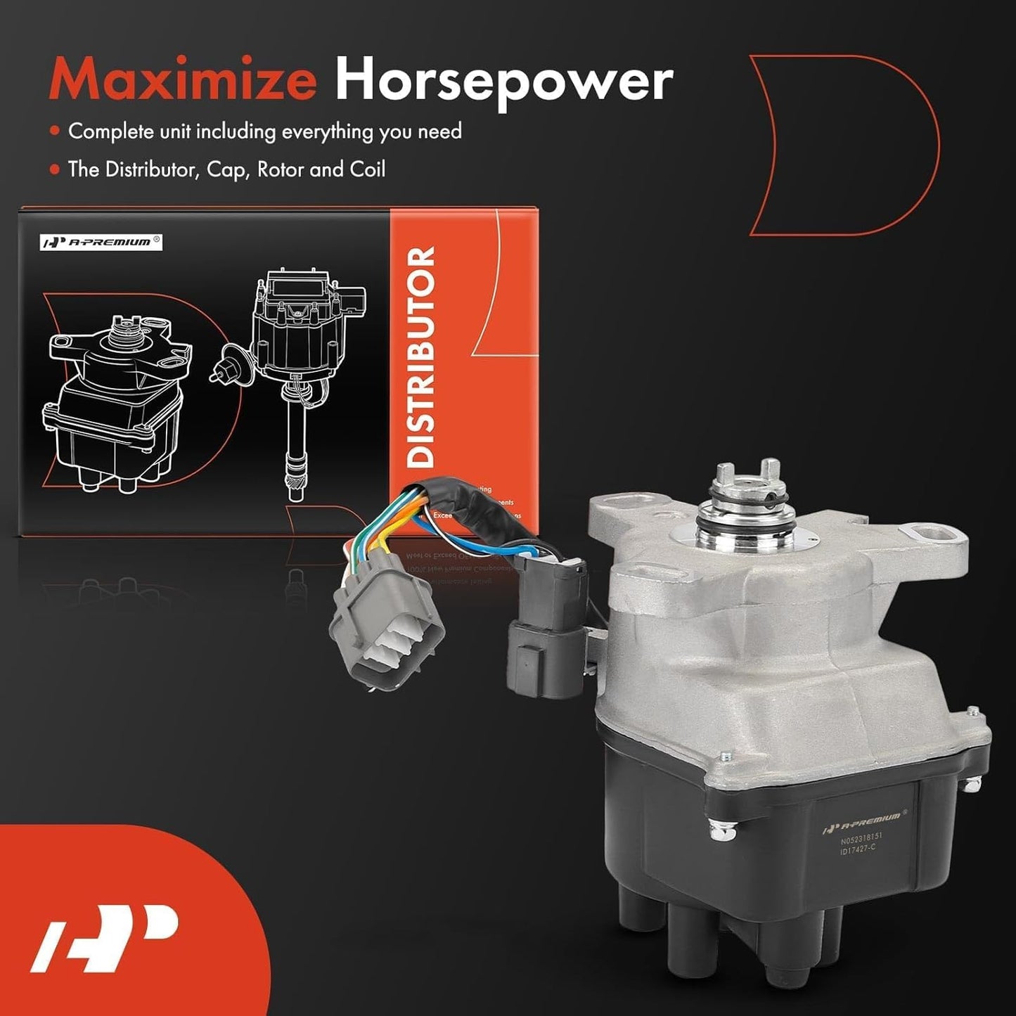 A-Premium Electronic Distributor with Cap and Rotor Compatible with Honda Civic (CX/DX/LX Model) 1992-1995, Civic del Sol (S Model) 1993-1995, 1.5L 4 Cyl