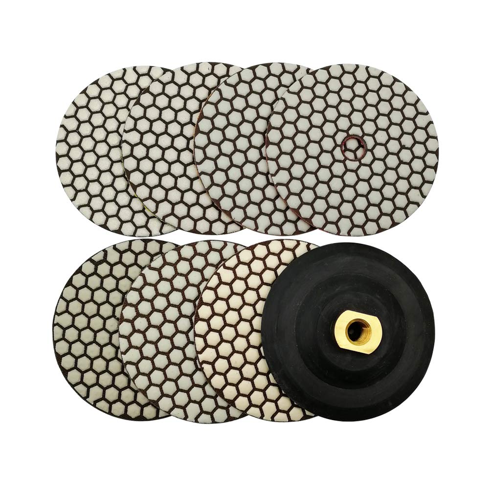 SHDIATOOL 5 Inch Dry Diamond polishing Pads Grit 50 for Granite Marble Quartz(7-Pack)