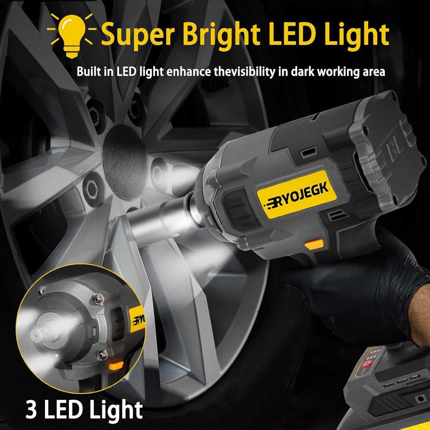 1250N.m Cordless Impact Wrench Set,922FT-lbs Brushless 1/2 Impact Gun with 2 x 4.0Ah Battery,Llave de Impacto Has 3 Speed Controls & Lighting,Pistola De Impacto for Truck Mower Tire Lug Nuts
