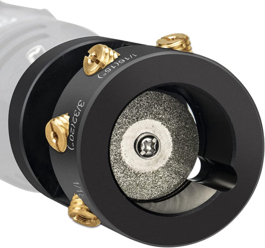 3mirrors Aluminum Tungsten Electrode Sharpener Grinder for TIG Welding Tool w/Cut-Off Slot Multi-Angle& Offsets, 4 Copper Screws Holes& 2 Upgrade CNC Mandrels& 5 25mm Diamond Wheels& Instructions