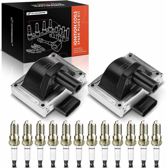 A-Premium 2x Ignition Coil Pack and 12x Iridium Spark Plugs Compatible with Jaguar XJ12 1994-1996, XJRS 1993, XJS 1994-1995, 6.0L