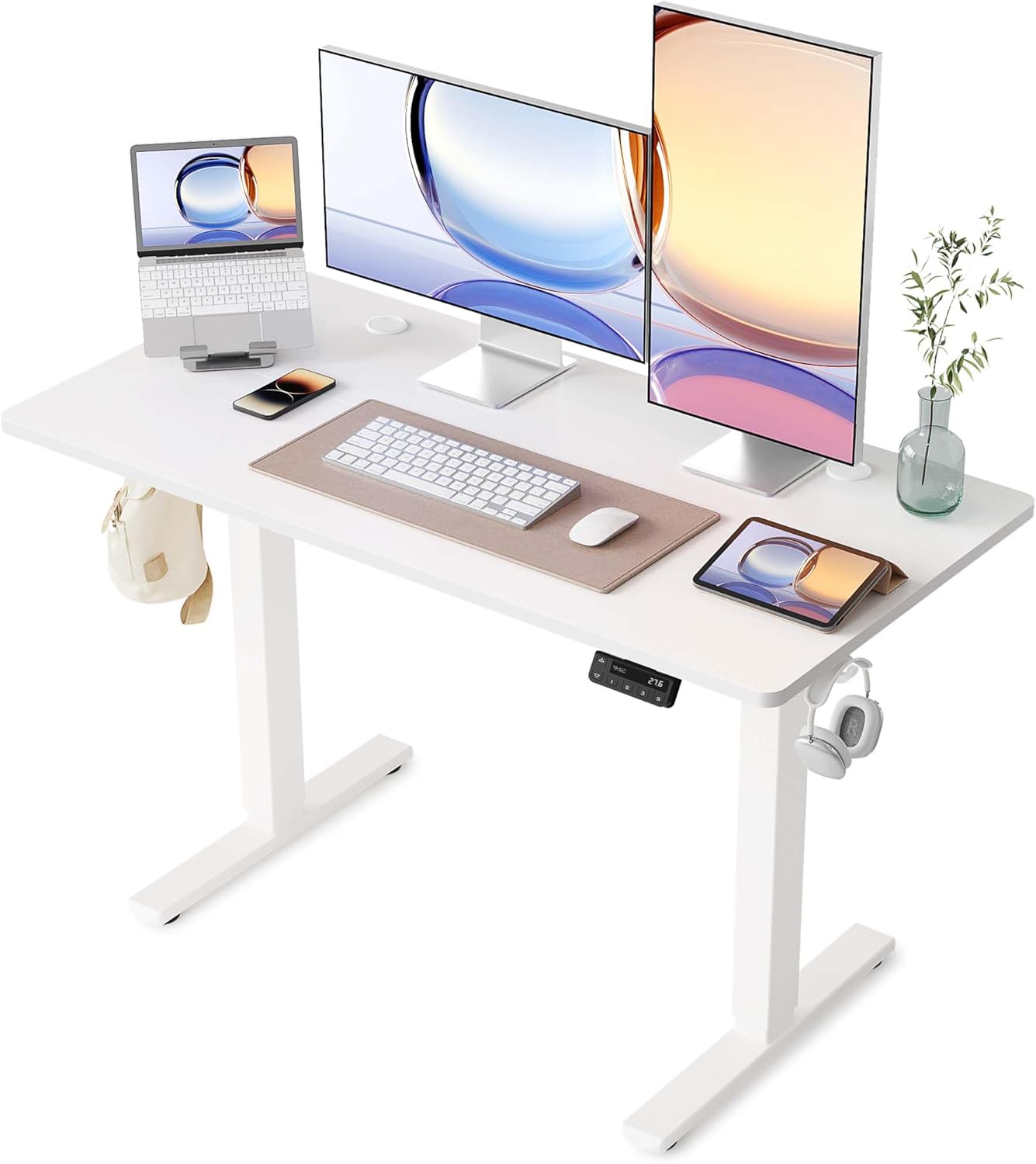 YIHAYO Electric Standing Desk, 48 x 24 Inches Stand Up Desk with Splice Board, Adjustable Height Desk, Computer Desk for Home Office, Black Frame/Rustic Brown Top