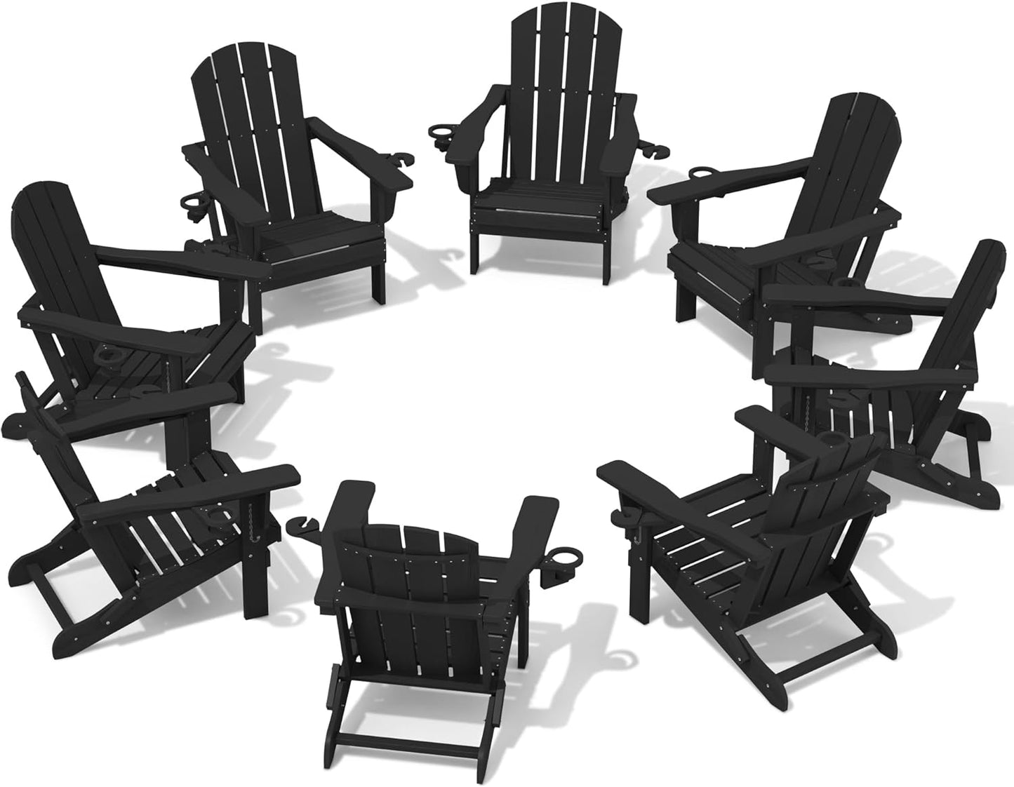 SERWALL Adirondack Chair with Cup Holders - Composite Adirondack Chairs Set of 8 HDPE Outdoor Chairs All Weather Use- Brown