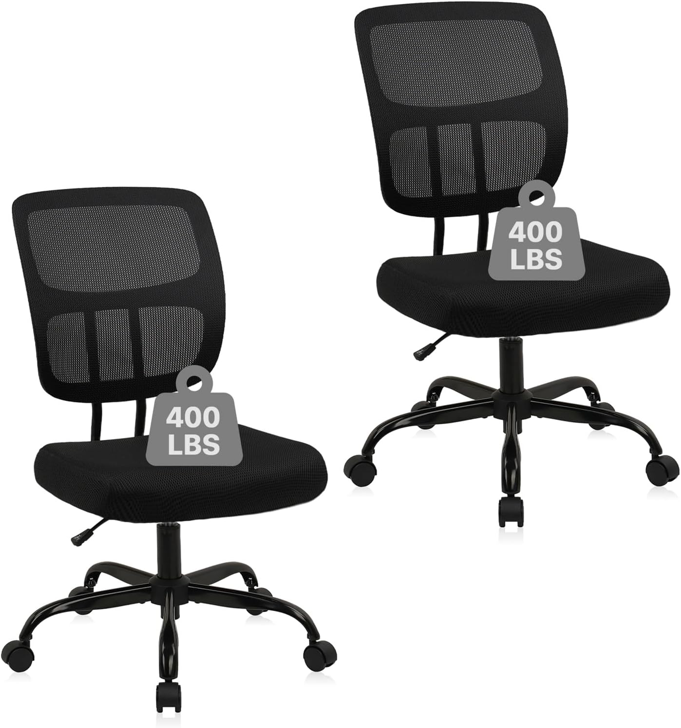 CLATINA Armless Home Office Chair,Small PU Leather Ergonomic Low Back Desk Chair with Lumbar Support and Wheels, Adjustable Height 360° Swivel Rolling Computer Task Chair, Black, 8 Pack