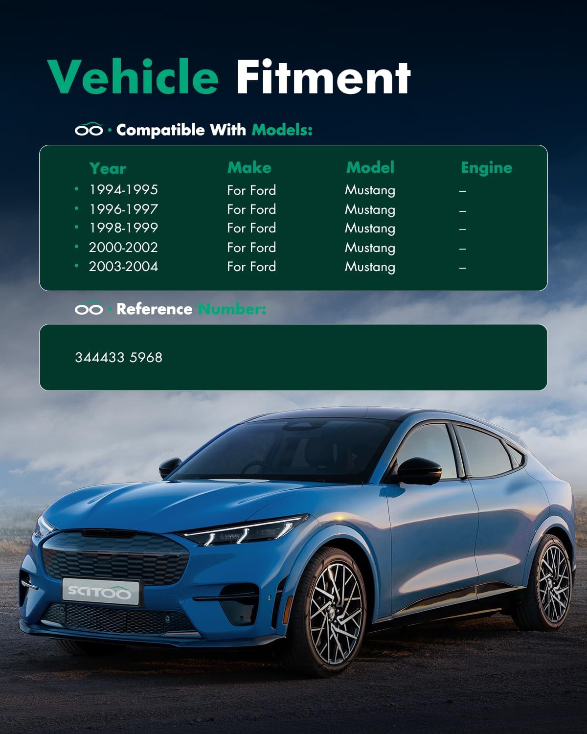 SCITOO - Rear Shock Absorber for Ford Fits 1994 1995 1996 1997 1998 1999 2000 2001 2002 2003 2004 for Ford Mustang Shocks 344433 Struts - 2Pc Set