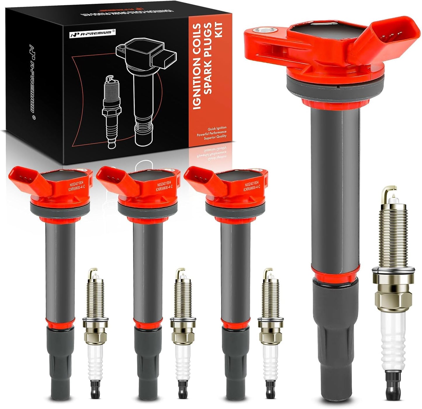 A-Premium (Blue) Set of 8 Ignition Coil Pack and Iridium Spark Plugs Compatible with Toyota Corolla 2009-2017, Prius 2010-2017, Matrix 2009-2014, C-HR 2018-2022 & Lexus CT200h 2011-2017 & Scion xD, iM