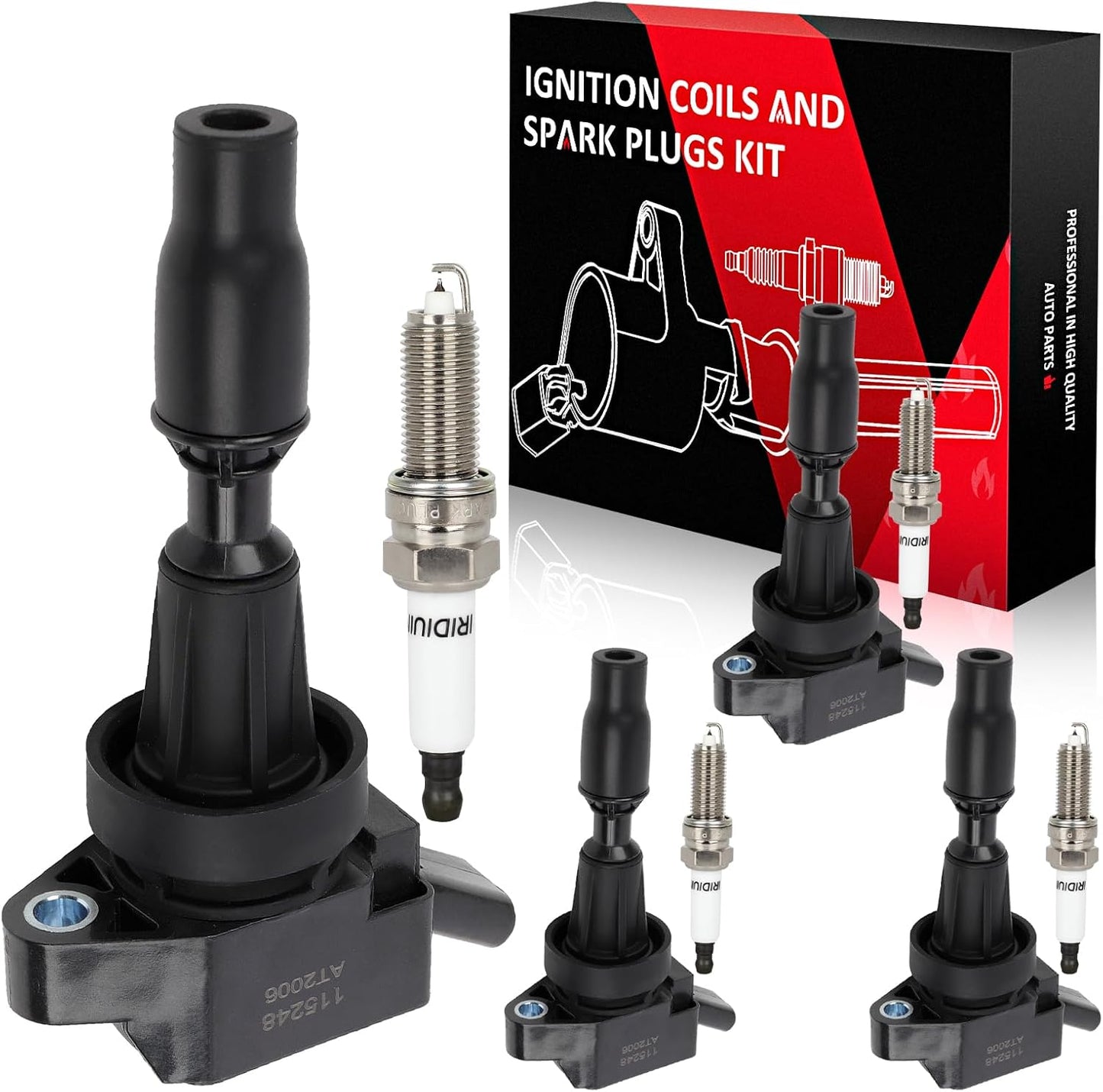 SCITOO ignition coils 4+Spark Plugs 4 4pcs Replacement for P-assat 1.8L 2001-2005,for J-etta 1.8L 2001 2002 2003 2004 2005,for A-udi A4 1.8L 2001-2007 Replace UF411 UF-437, UF-580, CO044