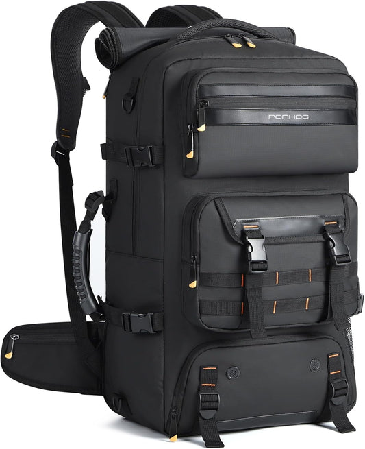 Travel Backpack for Men, 50L Carry On Flight Approved Convertible Duffle Bag with Shoe Compartment, 17 inch Laptop Luggage with USB Charging Port for Weekender Hiking, Black