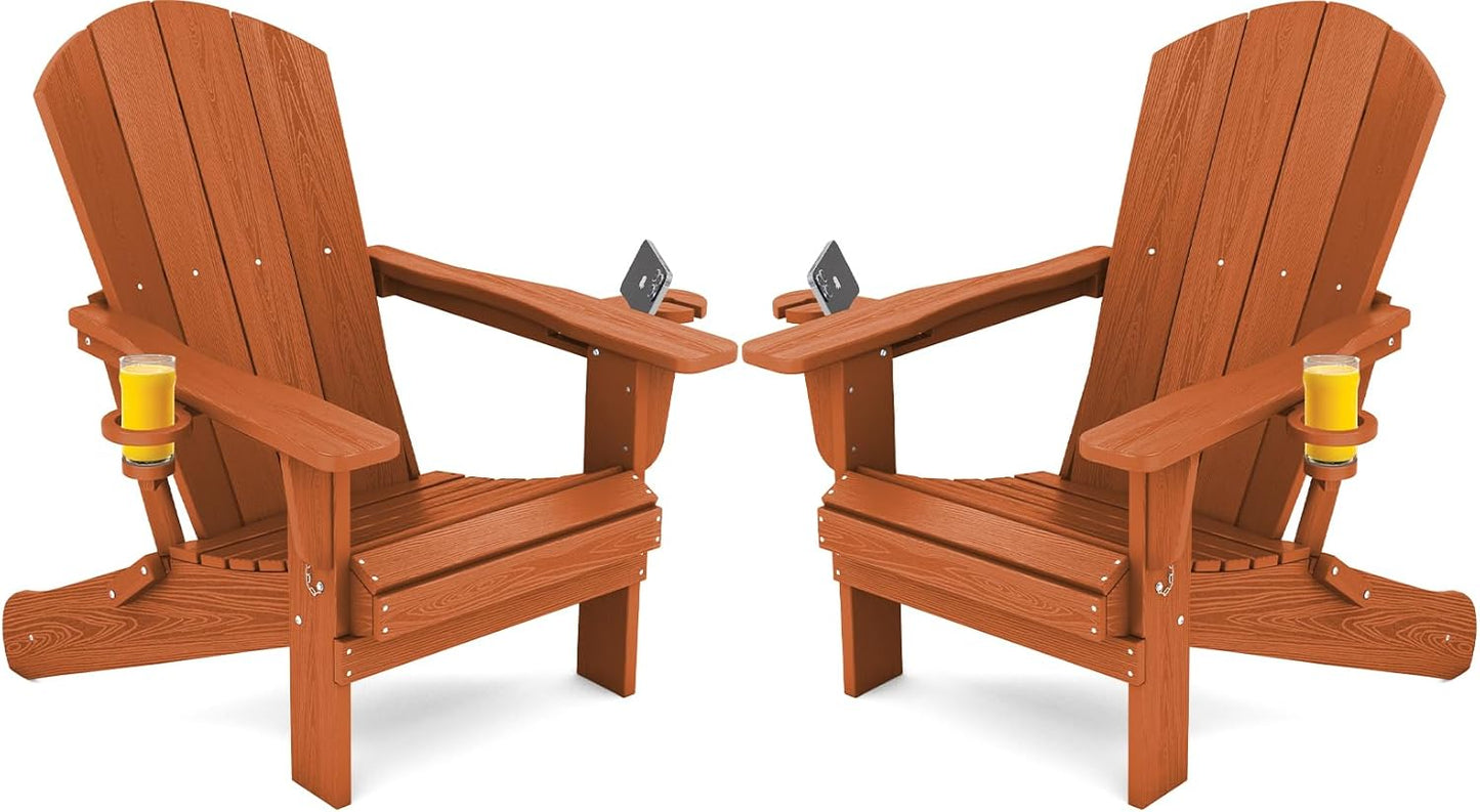 SERWALL Adirondack Chair with Cup Holders - Composite Adirondack Chairs Set of 8 HDPE Outdoor Chairs All Weather Use- Brown
