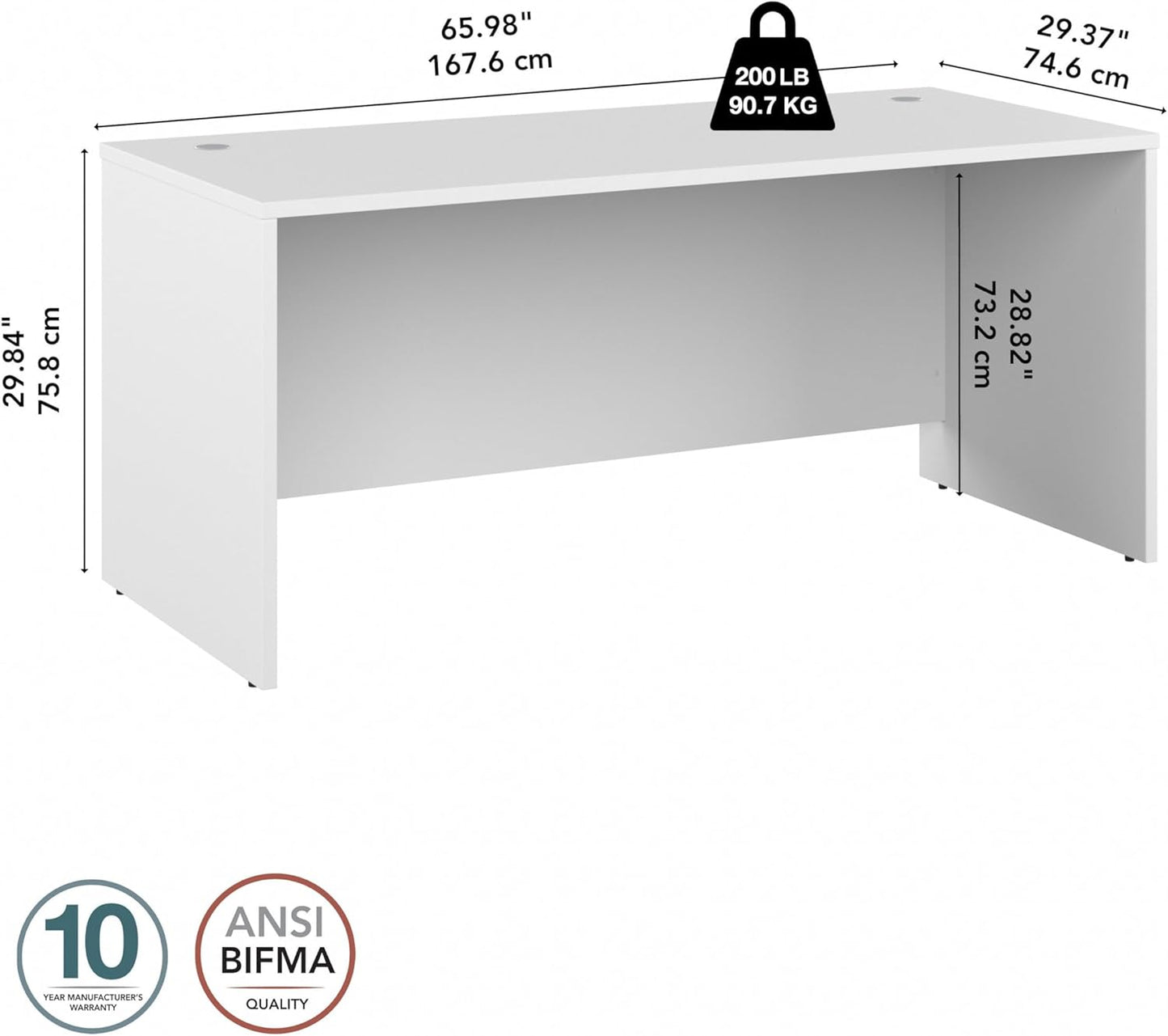 Bush Business Furniture Studio C 66W x 30D Office Desk in White