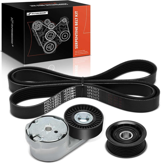 A-Premium Engine Serpentine Belt Drive Kit with Tensioner & Idler Compatible with Dodge Charger 14-21, Challenger 15-21 & Chrysler 300 14-22 & Ram 1500 14-18 20-21, 1500 Classic 19-21 - DOHC V6 3.6L