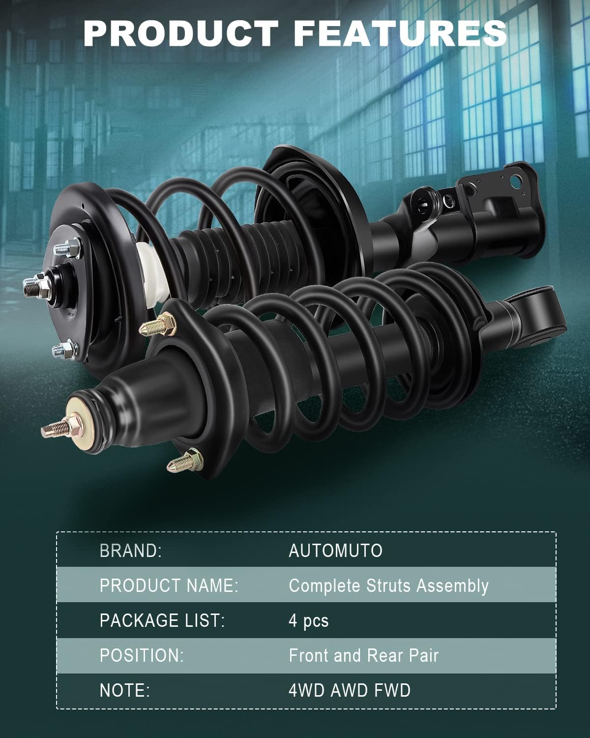 AUTOMUTO Strut Spring Assembly Front and Rear Pair Shock Struts Coil Springsr Fit 2002-2006 for Honda CR-V 4WD AWD FWD