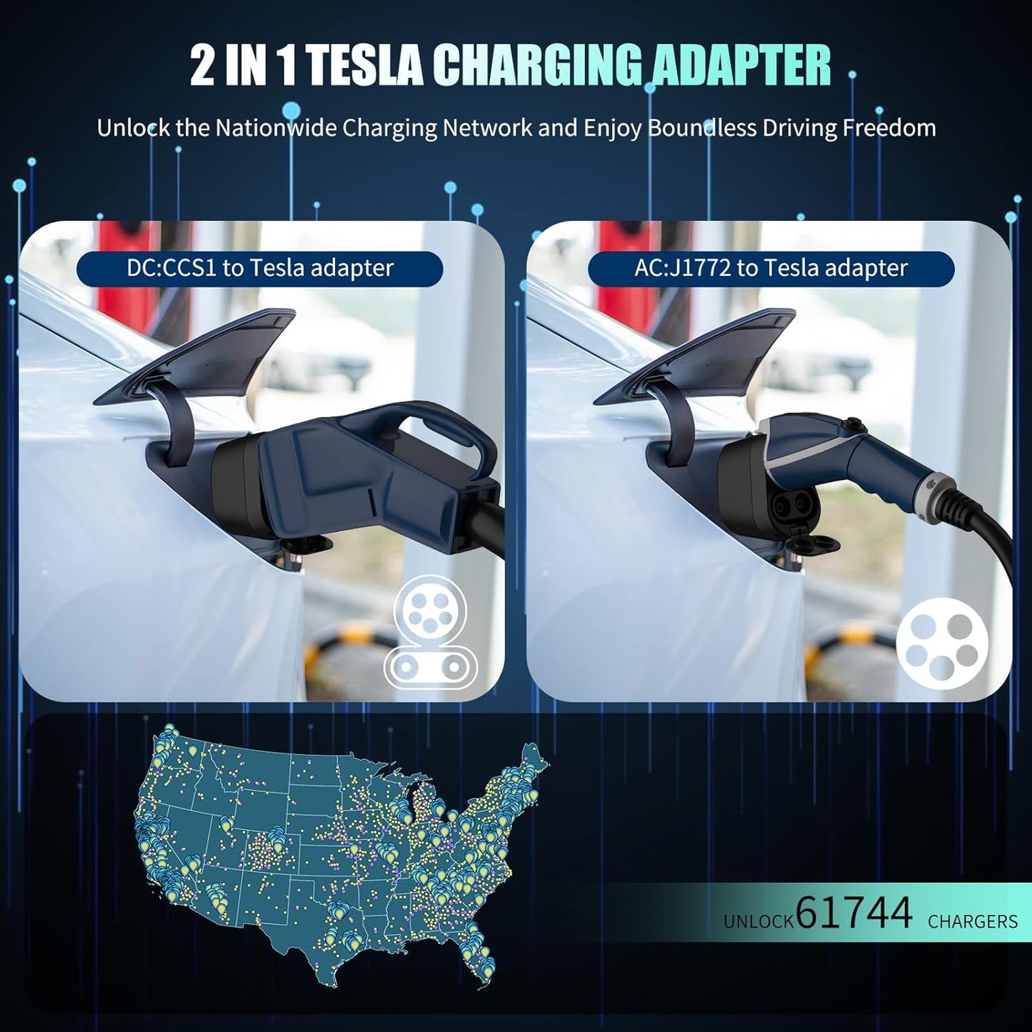 2 in 1 CCS & J1772 to Tesla Adapter,250KW CCS1 to NACS SuperFast Charging for Tesla Model 3, Y, S, X and Cybertruck,Compatible with Level 1 2 3 Charging Stations