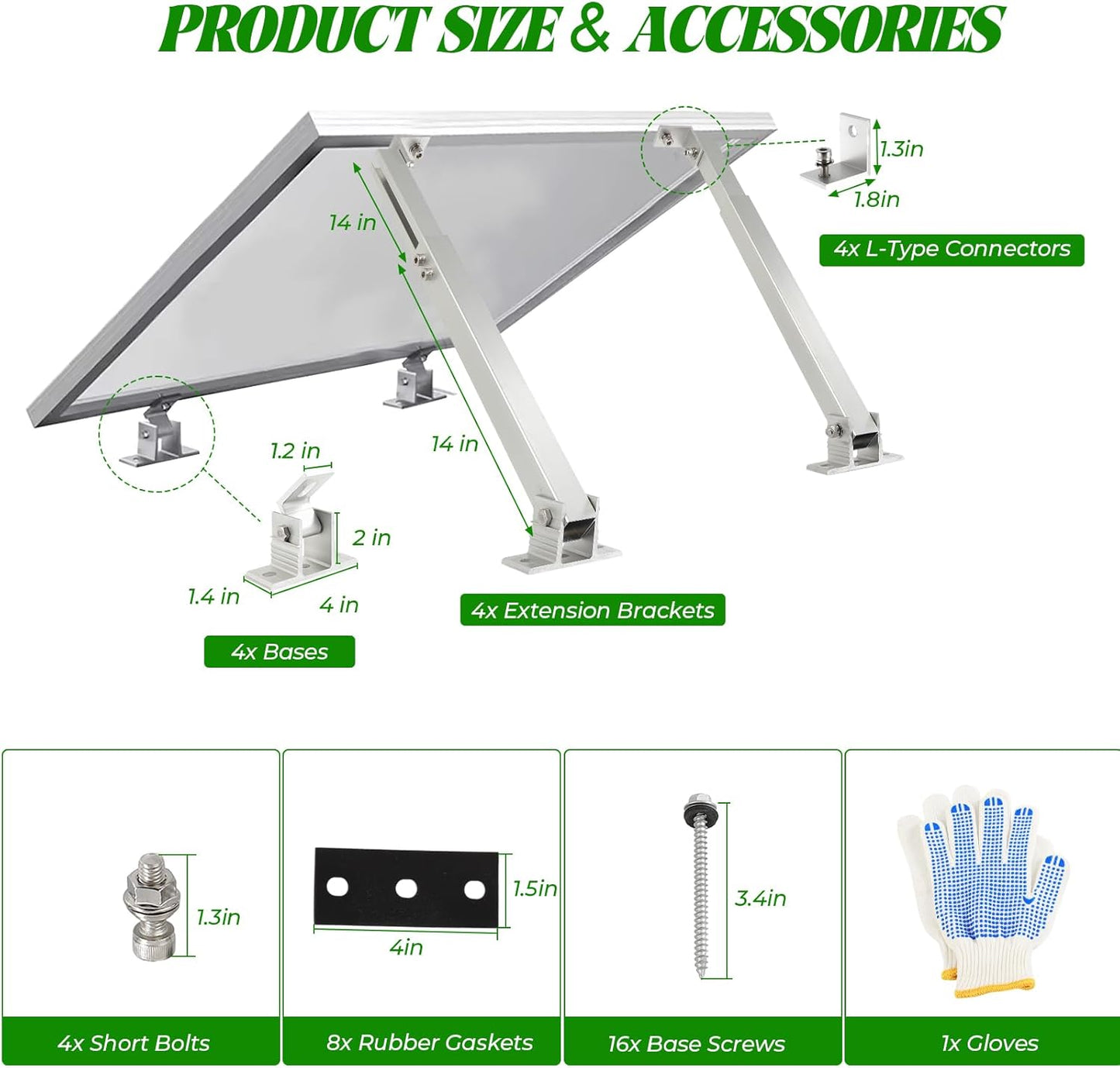 2 Sets Solar Panel Tilt Mount Brackets, 14-27IN Adjustable Solar Panel Rack, Support up to 100-450 Watt Mounting Bracket Set, Portable Stand for Roof RV Boat