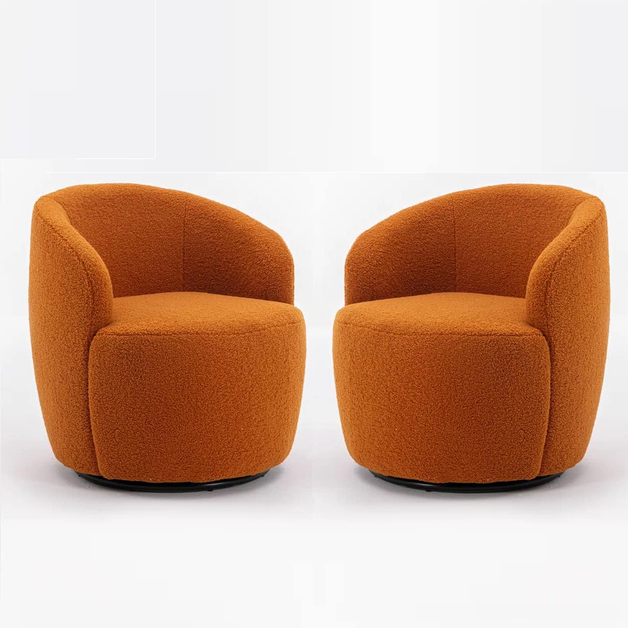 Set of 2 Teddy Fabric Swivel Accent Barrel Chair Armchair Upholstered Cozy Club Leisure Chair Single Sofa Reading Chair for Living Room Bedroom Conversation Areas Small Space (Coffee)