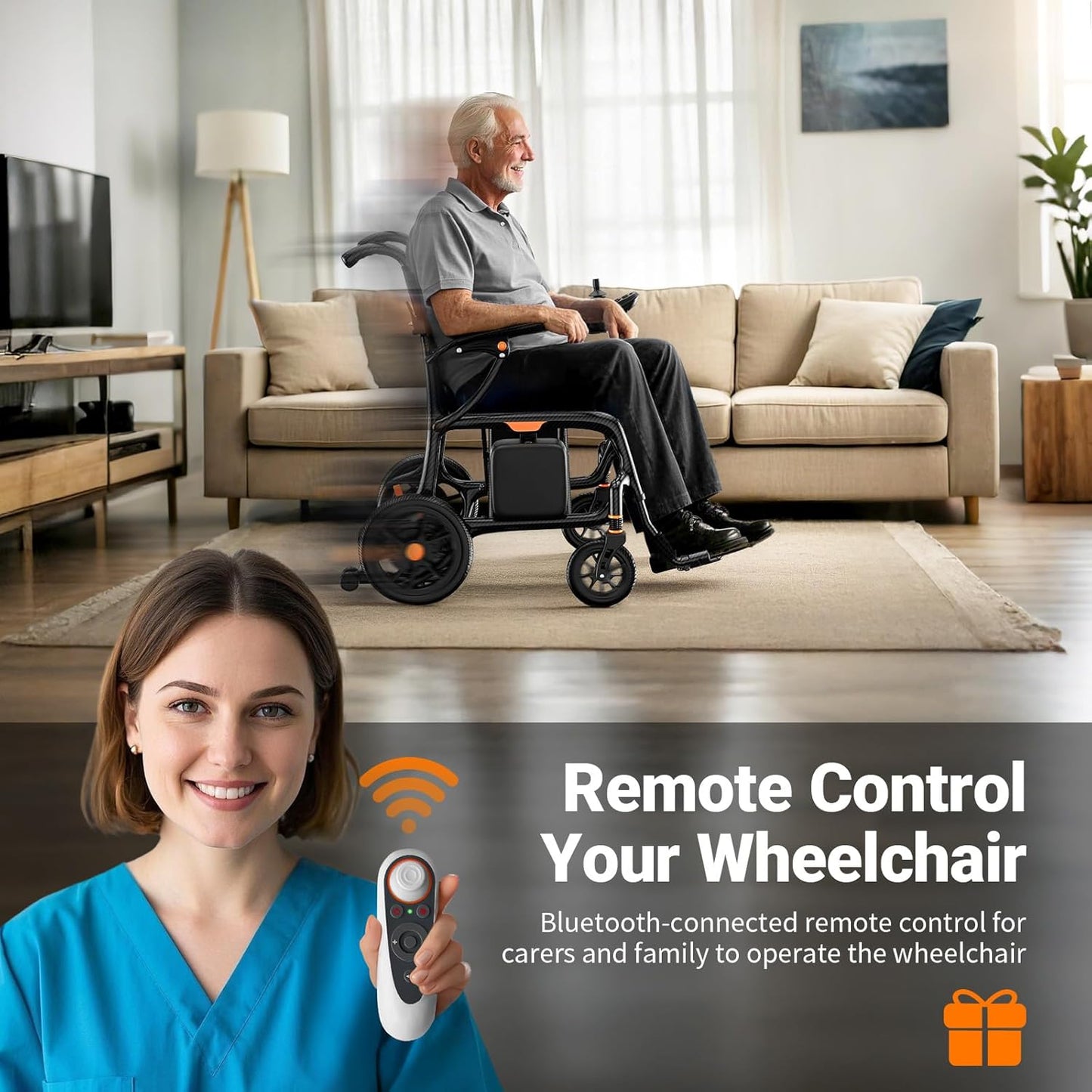28lbs Ultralight Foldable 100% Carbon Fiber Electric Wheelchairs for Adults, FreeWink Bluetooth Control 28 Miles Long Range Power Wheelchairs with 2 Lithium Batteries for All Terrain Airline Approved