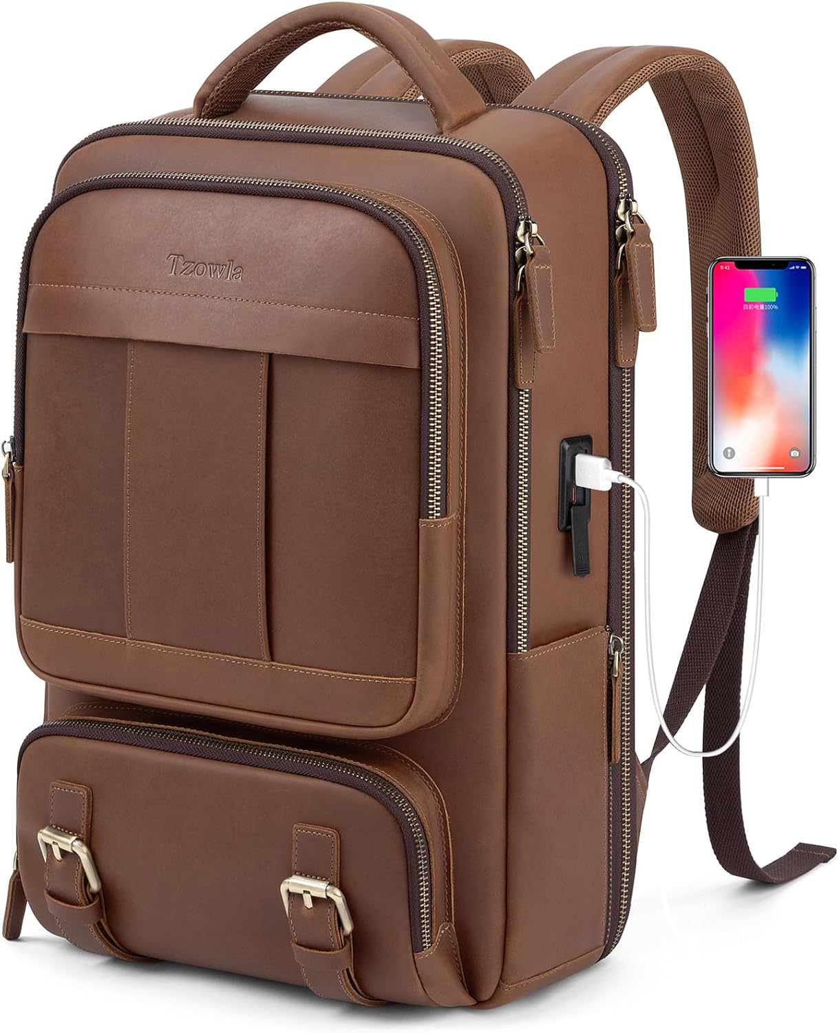 Tzowla Canvas Laptop Backpack, Bag for Men Women,Travel Work Rucksack Fits 17.3 Inch Laptop, Bookbag with USB Charging Port