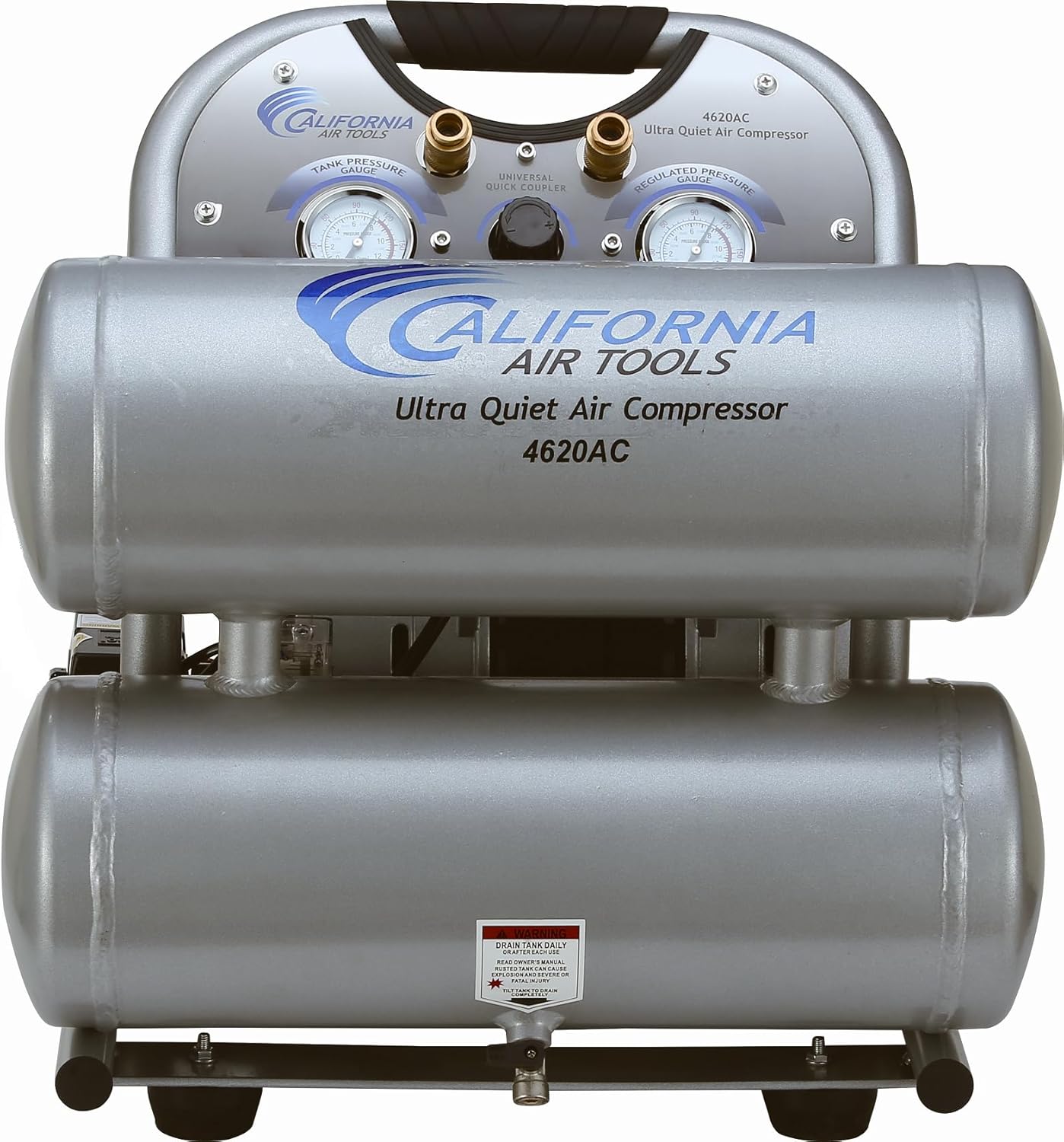 California Air Tools 4620AC Powerful 2.0 HP Ultra Quiet and Oil-Free Air Compressor, 4.6 Gallon Tank Capacity, 70 dB Noise Level, Electric, Portable, 110v / 60hz, Silver