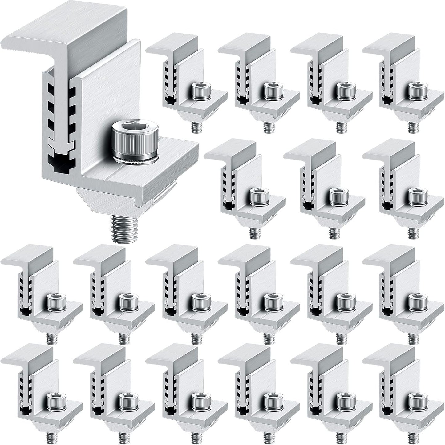 Zhengmy Solar Panel End Clamp Mounting Z Bracket Mid Clamps Aluminum Rail End Clamps Clips Adjustable Panels Grounding Gutter Kit for Pv Mounting System Install Hardware Fasteners Accessory(40 Pack)
