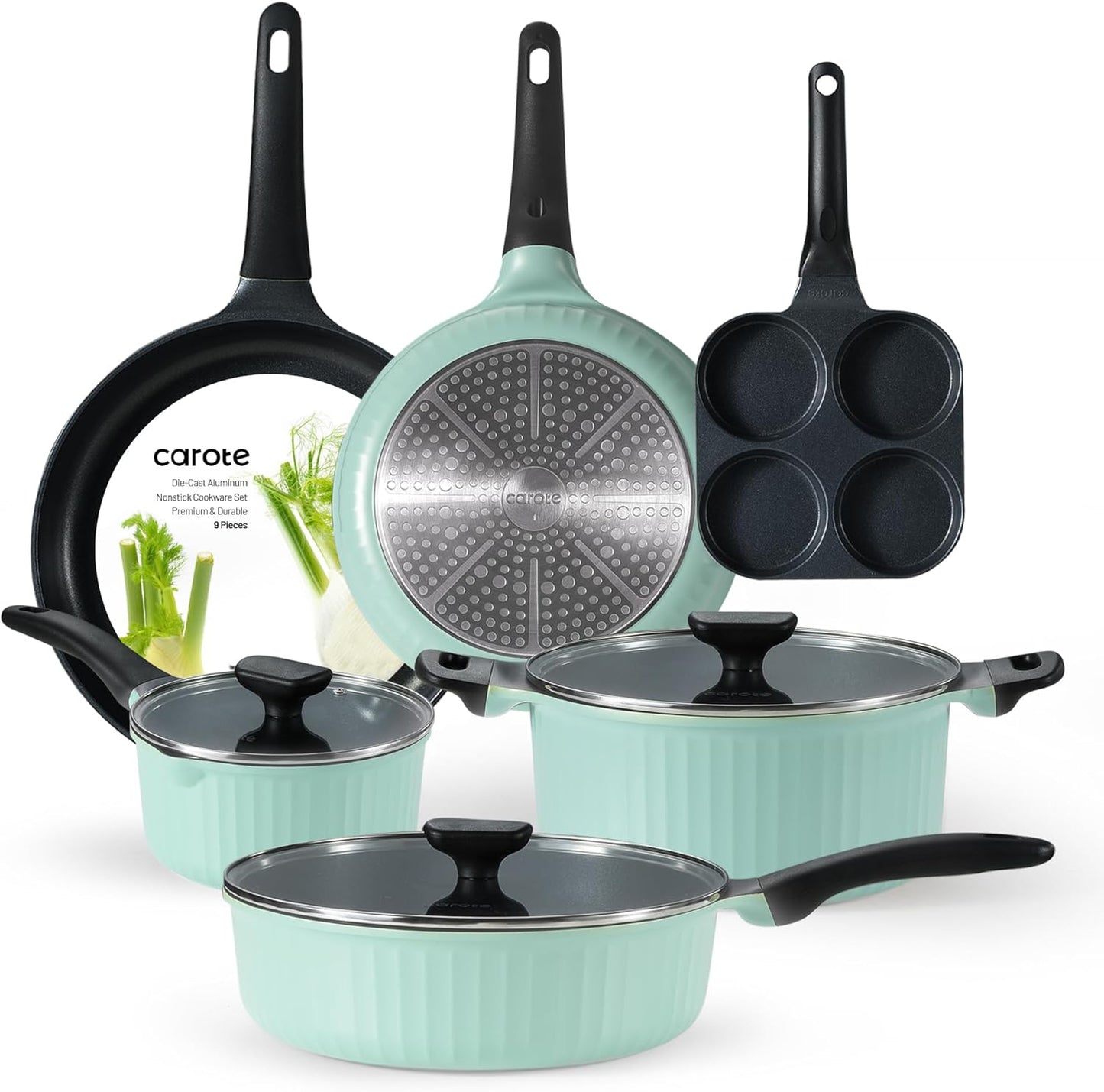 CAROTE 20pcs Pots and Pans Set Non Stick, Nonstick Cookware Set, Dishwasher/Oven/Fridge Safe Pots and Pans, Removable Handle RV Oven Safe Cookware, Induction Kitchen Set, Black