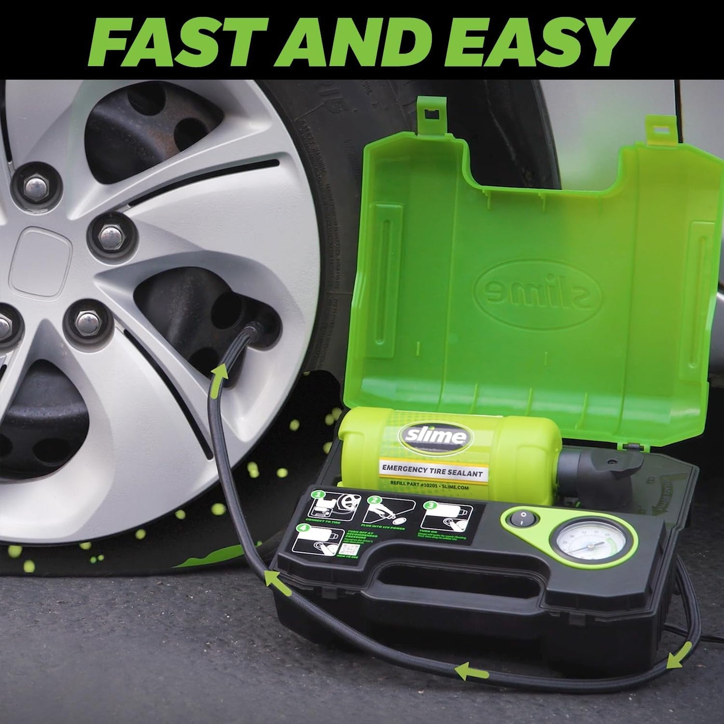 Slime 50158 Flat Tire Repair Kit, Smart Spair Ultra, All-in-One Solution, Repairs and Inflates, Car/Trailer, 10 Min Fix