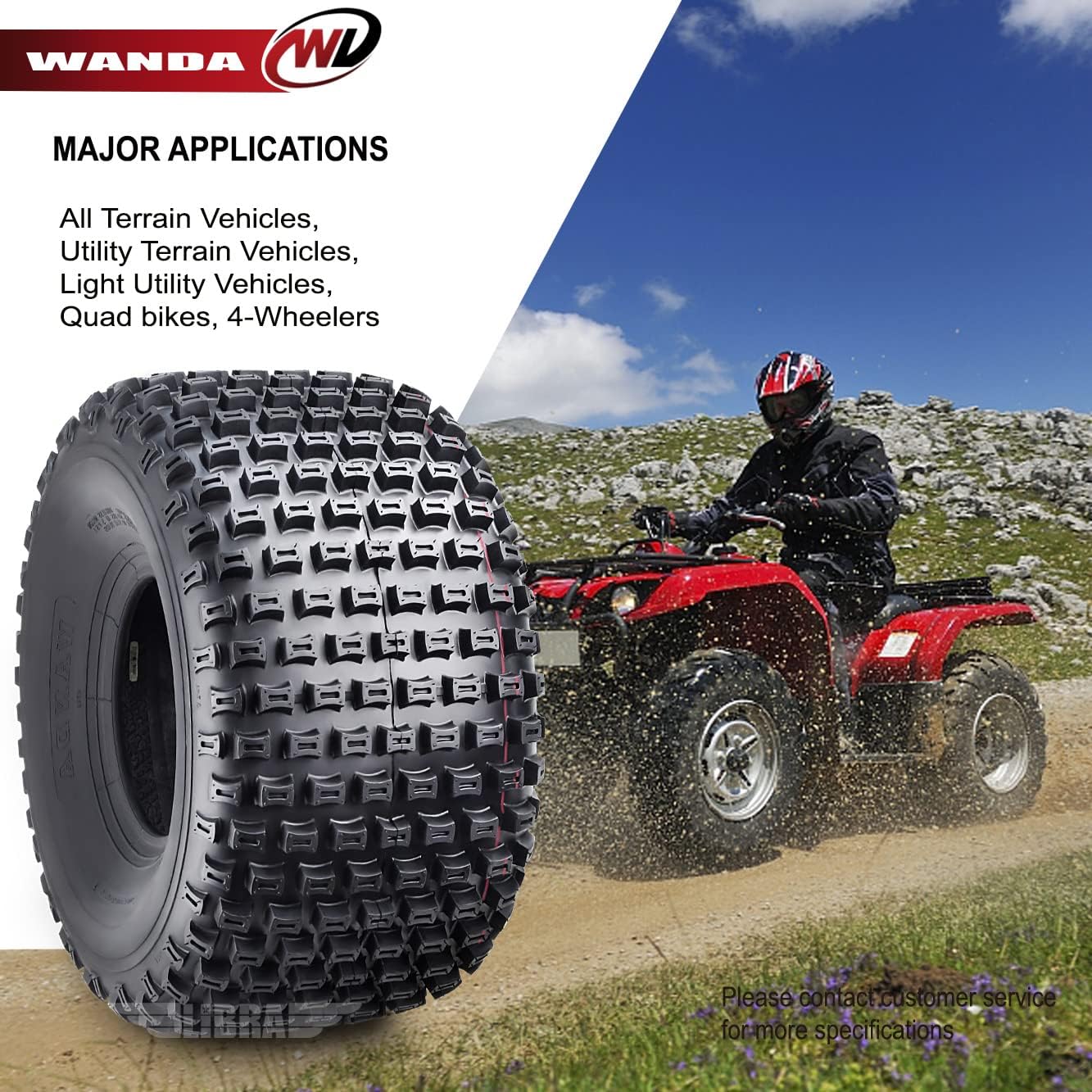 WANDA Set of 4 UTV ATV tires 20x7-8 20x7x8 Front & 22x11-8 22x11x8 Rear 4PR