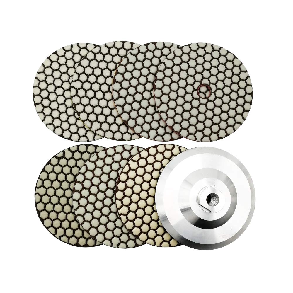 SHDIATOOL 5 Inch Dry Diamond polishing Pads Grit 50 for Granite Marble Quartz(7-Pack)