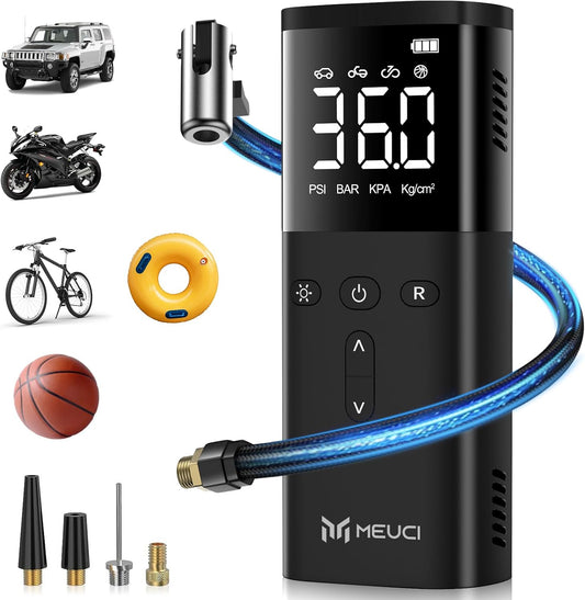 Tire Inflator Portable Air Compressor - Cordless Air Pump for Car Tires with LED Light, 150PSI Electric Bike Tire Pump with Digital Pressure Gauge for Auto, Motorcycle, Bicycle, Balls