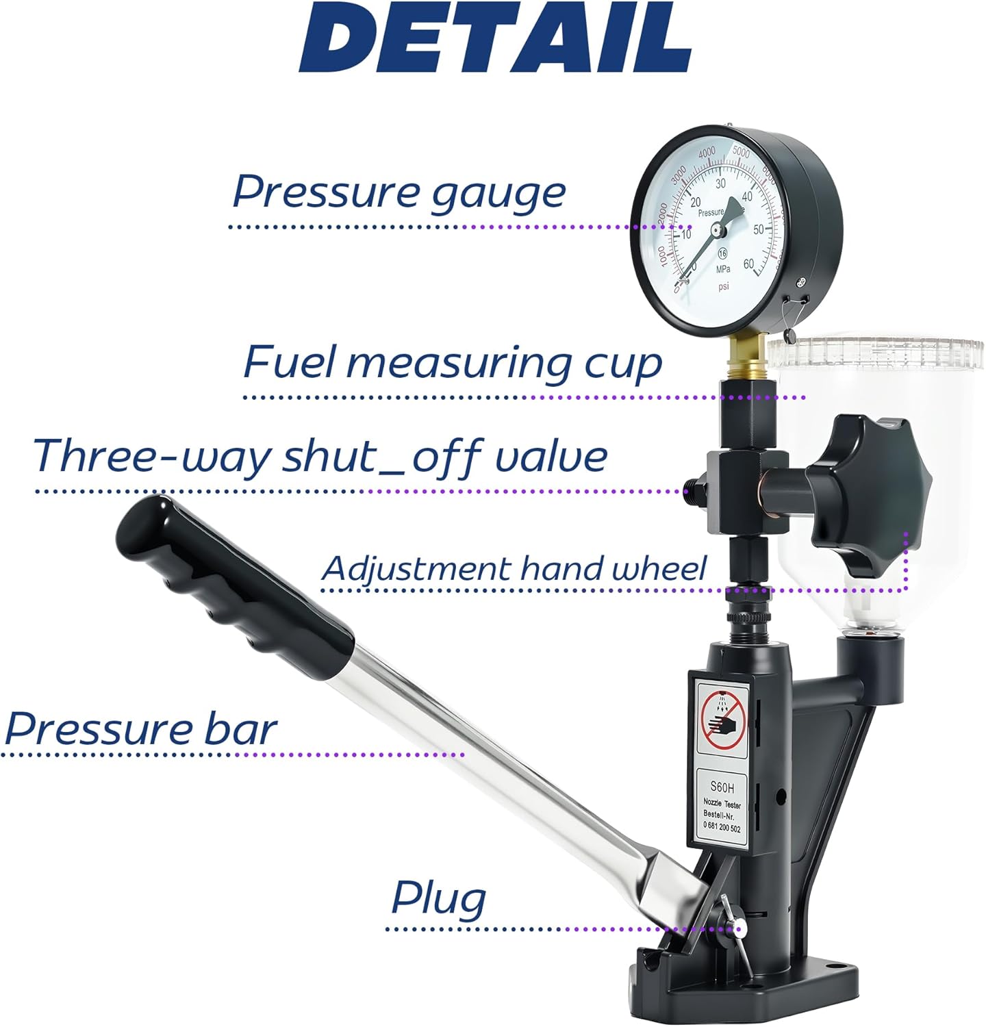 600Bar Diesel Fuel Injector Tester Kit, 8700PSI Diesel Injector Nozzle Leak Down Tester, Dual-Scale Fuel Pressure Gauge Kit for Injector Nozzle Pressure Test, M12/M14 Connectors