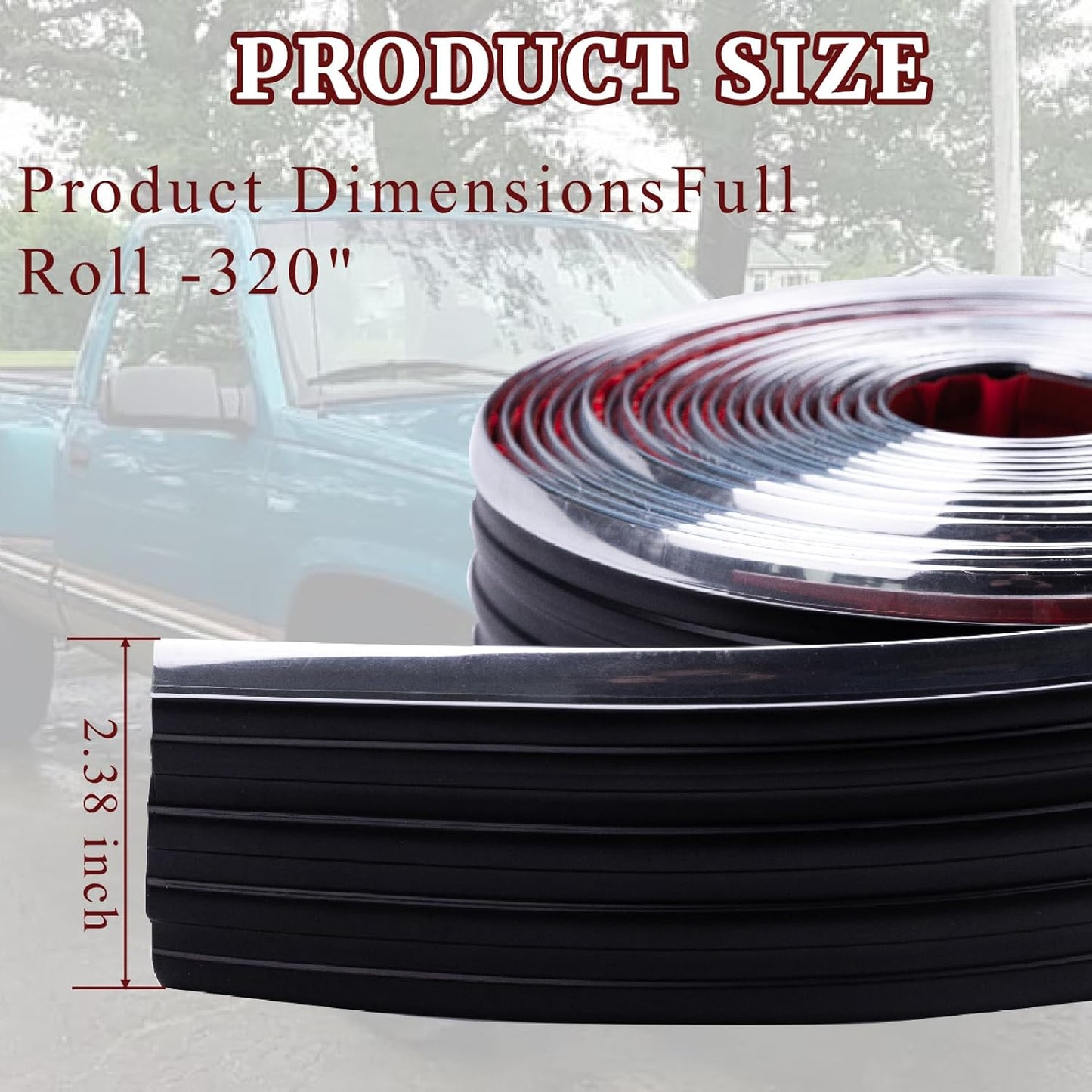 Chrome Side Body Trim Molding Replacement Compatible with 1988-1998 Chevy GMC Pickup C1500 C2500 C3500 K1500 K2500 K3500 Suburbans Tahoes Silverado Blazers Service Body Truck Accessories 320"L 2.5"W